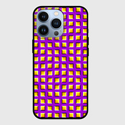 Чехол iPhone 13 Pro Фиолетовый Фон с Желтыми Квадратами Иллюзия Движен