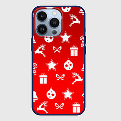 Чехол iPhone 13 Pro Новогодний узор красный градиент