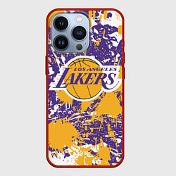 Чехол iPhone 13 Pro LAKERS ФИРМЕННЫЕ ЦВЕТА БРЫЗГИ КРАСОК LA