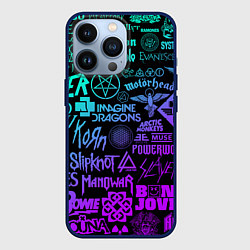 Чехол для iPhone 13 Pro ЛОГОТИПЫ РОК ГРУПП НЕОН ROCK NEON, цвет: 3D-тёмно-синий