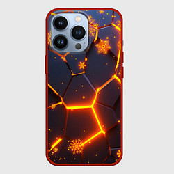 Чехол iPhone 13 Pro НОВОГОДНИЕ ОГНЕННЫЕ 3D ПЛИТЫ FIRE NEON HEXAGON