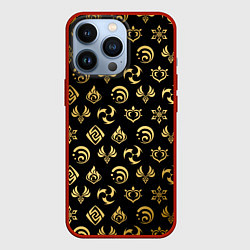 Чехол для iPhone 13 Pro GOLDEN GENSHIN IMPACT PATTERN ЗОЛОТО ГЕНШИН ИМПАКТ, цвет: 3D-красный