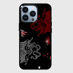 Чехол iPhone 13 Pro Китайский дракон Красно - Белый