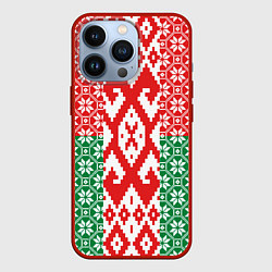 Чехол для iPhone 13 Pro Белоруссия Обережные Узоры Алатырь, цвет: 3D-красный