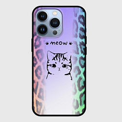 Чехол для iPhone 13 Pro Котик MEOW на радужном леопарде принт, цвет: 3D-черный