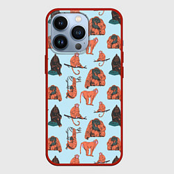 Чехол для iPhone 13 Pro Обезьянки паттерн, цвет: 3D-красный