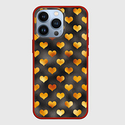 Чехол для iPhone 13 Pro Сердечки Gold and Black, цвет: 3D-красный