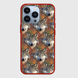 Чехол для iPhone 13 Pro Волки Wolfs паттерн, цвет: 3D-красный