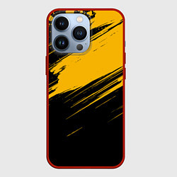 Чехол для iPhone 13 Pro Black and yellow grunge, цвет: 3D-красный