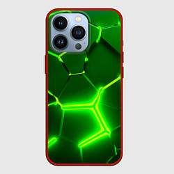 Чехол для iPhone 13 Pro 3D ПЛИТЫ НЕОН NEON GREEN HEXAGON РАЗЛОМ, цвет: 3D-красный