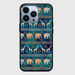 Чехол для iPhone 13 Pro Жирафы и слоны, цвет: 3D-черный