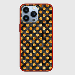 Чехол для iPhone 13 Pro Золотой горошек на черном фоне, цвет: 3D-красный