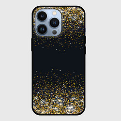 Чехол для iPhone 13 Pro Золотые блестки на темном фоне Сияющий глиттер, бл, цвет: 3D-черный