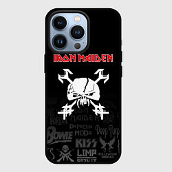 Чехол iPhone 13 Pro Iron Maiden логотипы рок групп