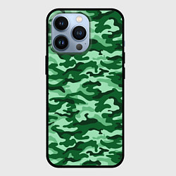 Чехол для iPhone 13 Pro Зеленый монохромный камуфляж, цвет: 3D-черный