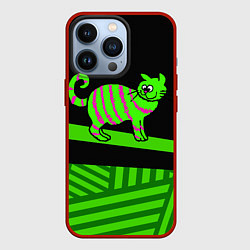 Чехол iPhone 13 Pro Зеленый полосатый кот
