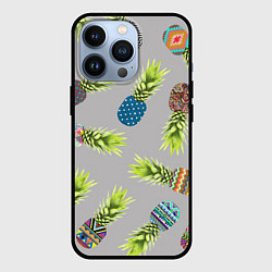 Чехол для iPhone 13 Pro Узорные ананасы, цвет: 3D-черный