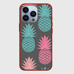 Чехол для iPhone 13 Pro Большие неоновые ананасы, цвет: 3D-красный