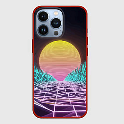 Чехол iPhone 13 Pro Vaporwave Закат солнца в горах Neon