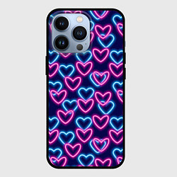 Чехол iPhone 13 Pro Неоновые сердца, паттерн