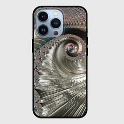 Чехол iPhone 13 Pro Fractal pattern Spiral Серебристый фрактал спираль