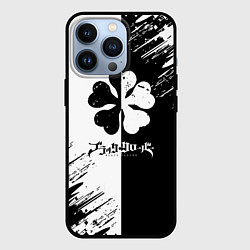 Чехол iPhone 13 Pro Чёрный клевер черное белое текстура