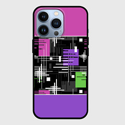 Чехол для iPhone 13 Pro Розово-фиолетовый геометрические фигуры и полосы, цвет: 3D-черный