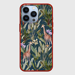 Чехол для iPhone 13 Pro Цветы Безвременники и Жирафы, цвет: 3D-красный