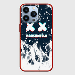 Чехол для iPhone 13 Pro Marshmello белый огонь, цвет: 3D-красный