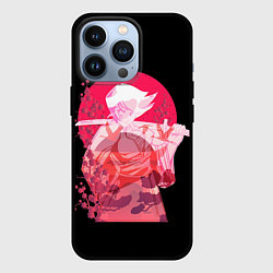 Чехол iPhone 13 Pro Девушка Самурай Под Красной Луной