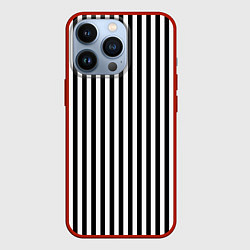 Чехол для iPhone 13 Pro ПОЛОСКИ ЧЕРНО-БЕЛЫЙ, цвет: 3D-красный