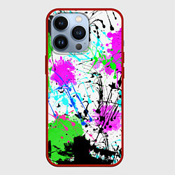 Чехол для iPhone 13 Pro Неоновые разноцветные пятна и брызги красок, цвет: 3D-красный