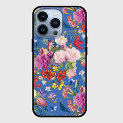 Чехол iPhone 13 Pro Цветы Розовый Букет На Синем Фоне
