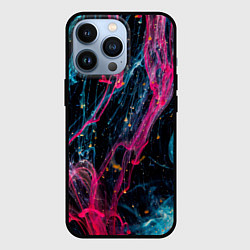 Чехол iPhone 13 Pro Неоновые краски во тьме - Розовый и голубой