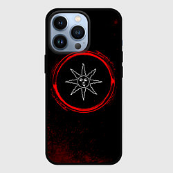 Чехол iPhone 13 Pro Символ Dark Souls и краска вокруг на темном фоне