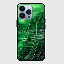 Чехол iPhone 13 Pro Неоновые волны и линии - Зелёный