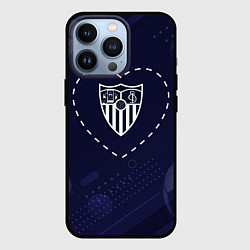 Чехол iPhone 13 Pro Лого Sevilla в сердечке на фоне мячей