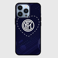 Чехол iPhone 13 Pro Лого Inter в сердечке на фоне мячей