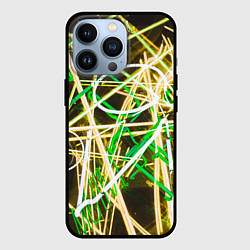 Чехол iPhone 13 Pro Неоновые хаотичные линии и буквы - Жёлтый
