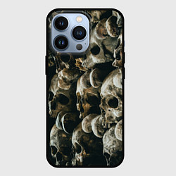 Чехол iPhone 13 Pro Множество черепов во тьме - Жёлтый