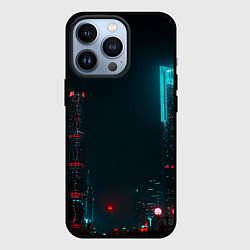 Чехол iPhone 13 Pro Неоновые высотки в городе - Светло-синий