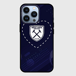Чехол iPhone 13 Pro Лого West Ham в сердечке на фоне мячей