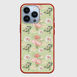 Чехол для iPhone 13 Pro Розы на фоне салатного цвета roses, цвет: 3D-красный