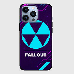 Чехол iPhone 13 Pro Символ Fallout в неоновых цветах на темном фоне