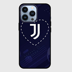 Чехол iPhone 13 Pro Лого Juventus в сердечке на фоне мячей