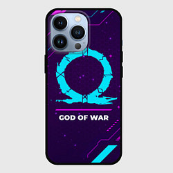 Чехол iPhone 13 Pro Символ God of War в неоновых цветах на темном фоне