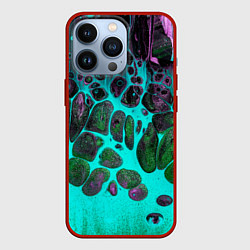 Чехол для iPhone 13 Pro Неоновый песок и камни - Голубой, цвет: 3D-красный