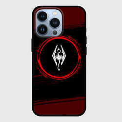 Чехол iPhone 13 Pro Символ Skyrim и краска вокруг на темном фоне
