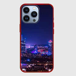 Чехол для iPhone 13 Pro Неоновый ночной город - Фиолетовый, цвет: 3D-красный
