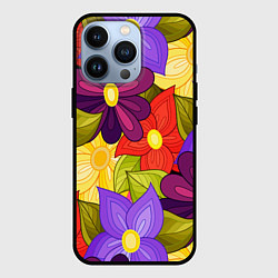 Чехол для iPhone 13 Pro MULTICOLORED PANSIES, цвет: 3D-черный